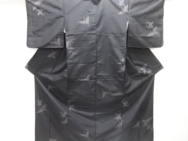 群鶴模様織り出し手織り紬着物